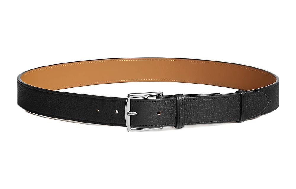 Hermes Hermes Etriviere Silver Buckle Clemence Bullock Leather Belt Men's Black/Brown Width 3.2cm