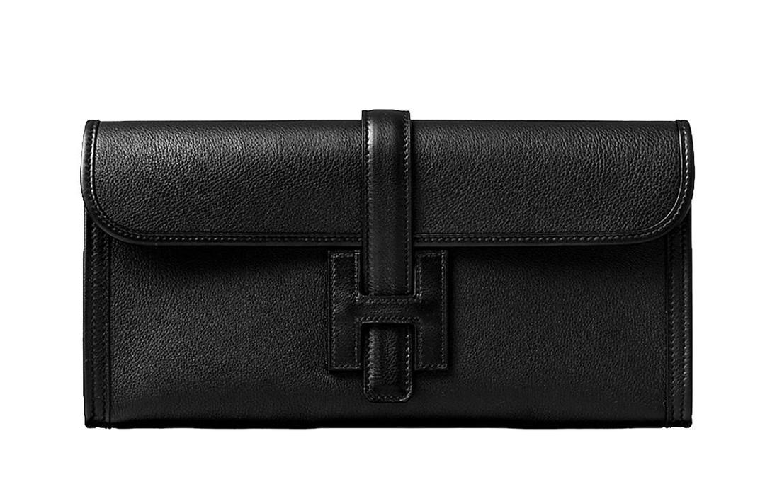 Hermes Hermes Jige Elan Swift Leather Handbags Clutches Women's Noir Black