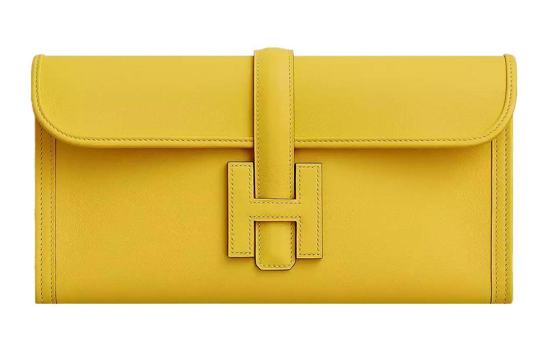 Hermes Hermes Jige Elan Swift Leather Clutch Women's 9O Jaune De Naples Naples Yellow