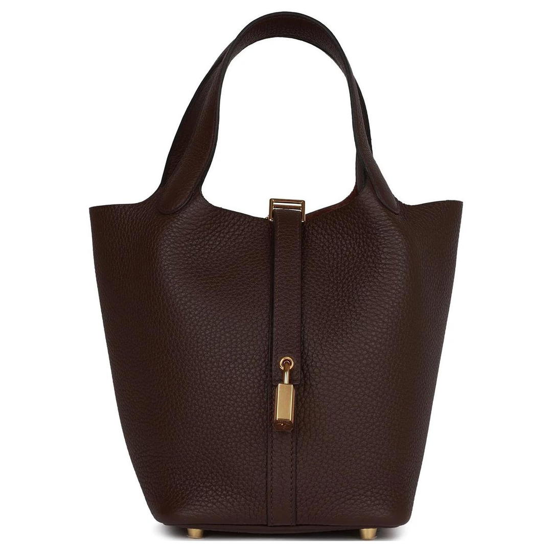 Hermes Hermes Picotin Clemence Bullock Leather Basket Bag Handbag Bucket Bag Women's 3W Prunoir Dark Reddish Purple