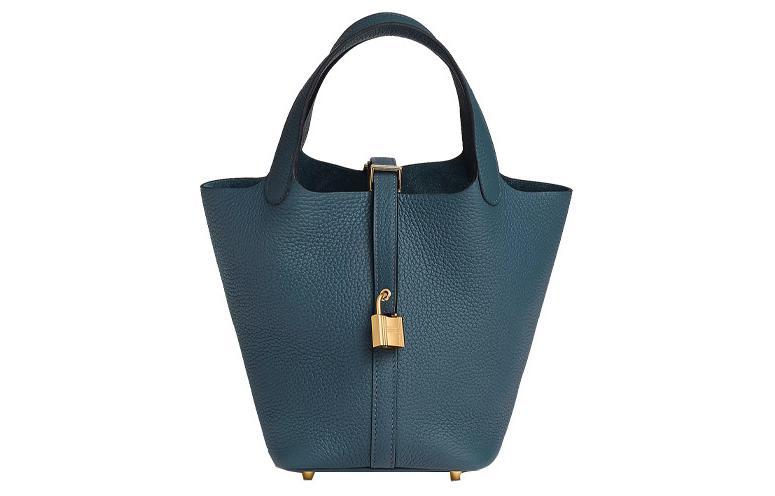 Hermes Hermes Picotin Lock Clemence Bullock Leather Basket Bag Handbag Bucket Bag Women's 7P Bleu De Prusse Prussian Blue