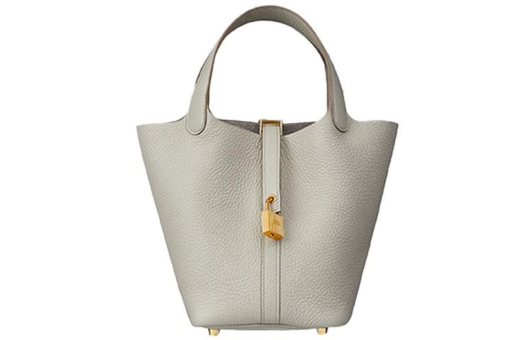 Hermes Hermes Picotin Lock Clemence Bullock Leather Basket Bag Handbag Bucket Bag Women's 8L Beton Glacier White