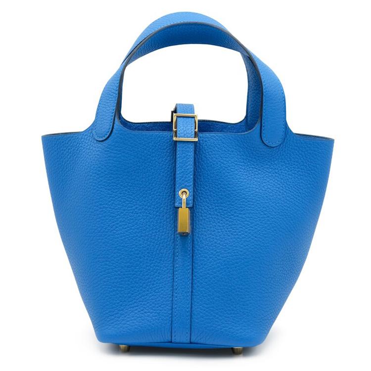 Hermes Hermes Picotin Lock Clemence Bullock Leather Basket Bag Handbag Bucket Bag Women's I7 Bleu Zellige Mosaic Blue