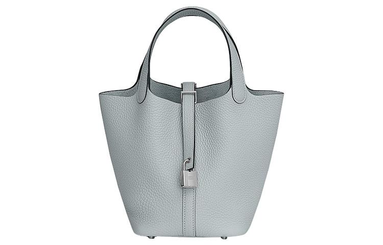 Hermes Hermes Picotin Lock Clemence Bullock Leather Basket Bag Handbag Bucket Bag 18 Women's 08 Pale Blue Holy Grail Blue