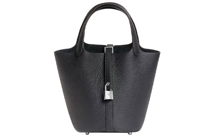 Hermes Hermes Picotin Lock Clemence Bullock Leather Basket Bag, Bucket Bag, Handbag 18 Women's 3Y Caban Black Cloth Color