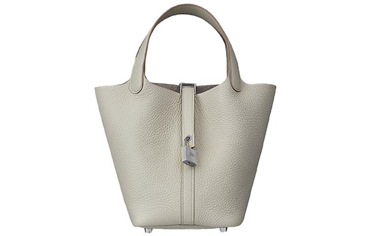 Hermes Hermes Picotin Lock Clemence Bullock Leather Basket Bag Handbag Bucket Bag 18 Women's 8L Beton Glacier White