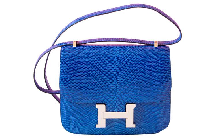 Hermes Hermes Constance Lizard Skin Shoulder Bag, Crossbody Bag Mini Women's 73 Bleu Saphir Sapphire Blue