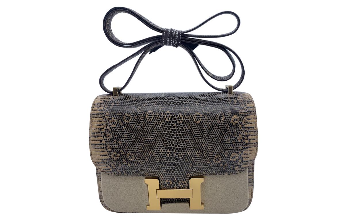 Hermes Hermes Constance Lizard Skin Shoulder Bag, Crossbody Bag Women's 1D Desert Gold