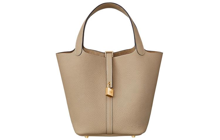 Hermes Hermes Picotin Lock Cow Leather Basket Bag, Bucket Bag, Handbag 22 Women's Trench Gray