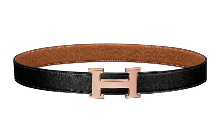 Hermes Hermes Togo Calfskin Double Sided Leather Belt Leather Belts Men's Black Brown Width 3.2cm