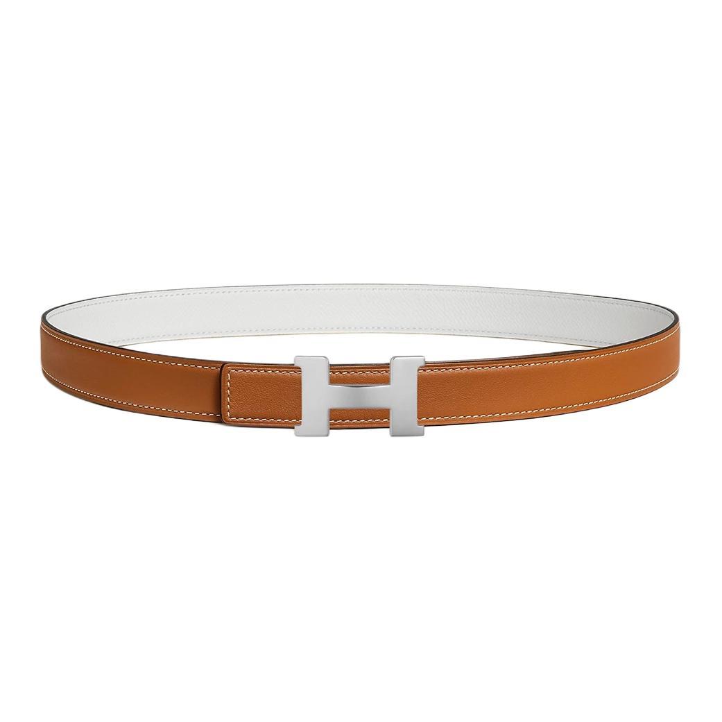Hermes Hermes Calfskin Palladium-Plated Leather Belts Women's White Width 2.4CM