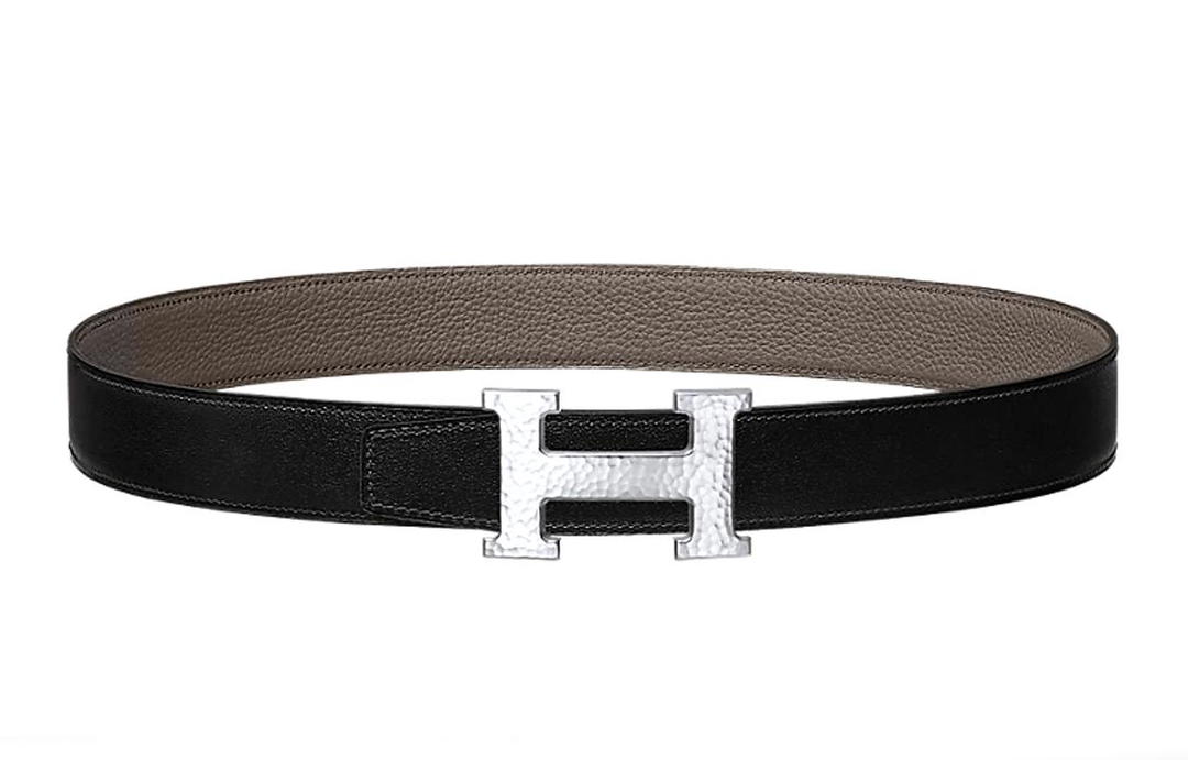 Hermes Hermes Popular Silver Buckle Togo Calfskin Double-Sided Leather Belt Men's Black Width: 3.2cm