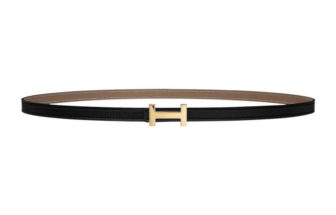 Hermes Hermes Letter H Gold Buckle Epsom Calfskin Double Sided Leather Belt Women's Black Width 1.3cm