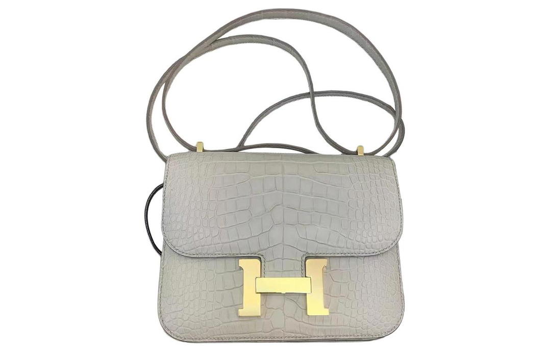 Hermes Hermes Constance Matte Crocodile Leather Shoulder Bag Crossbody Bag Mini Women's Glacier White
