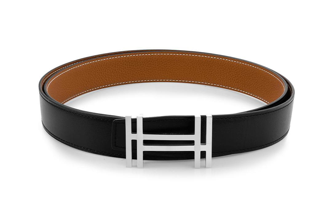 Hermes Hermes Cow Leather Belt Men's Black/Gold Width: 3.2cm