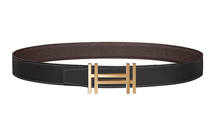 Hermes Hermes Togo Calfskin Leather Belts Unisex Black/Chocolate Width: 3.2cm