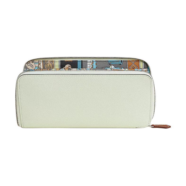 Hermes Hermes Silk'In Epsom Leather, And Barenia Calfskin Wallet Women's Sis Green & Meyer Gray & Paradise Blue