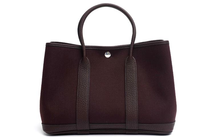 Hermes Hermes Garden Party Canvas With Negonda Calfskin Handbag Unisex Chocolate Rouge Red