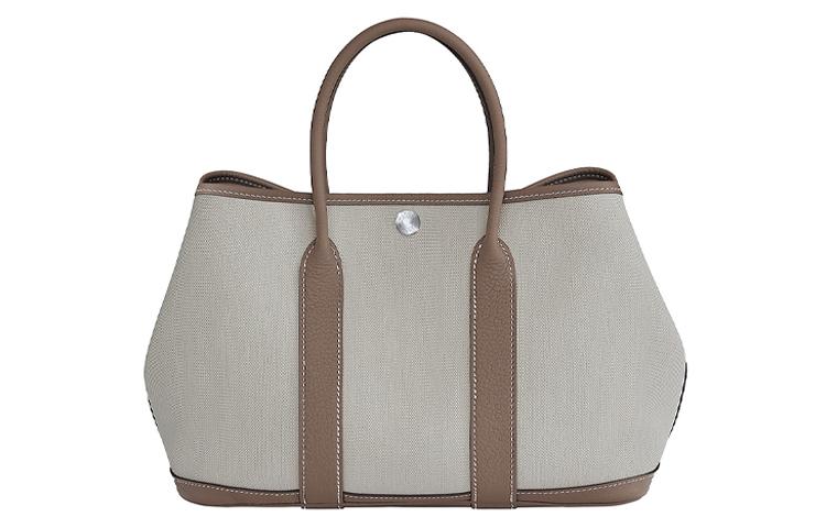 Hermes Hermes Garden Party Canvas With Leather Garden Bag, Canvas Bag, Handbag Unisex Glacier White/Elephant Gray