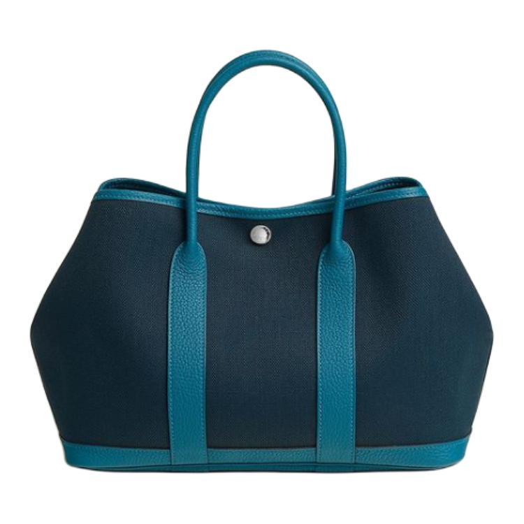 Hermes Hermes Garden Party Canvas With Negonda Calfskin Canvas Bag Handbags Women's Dark Blue