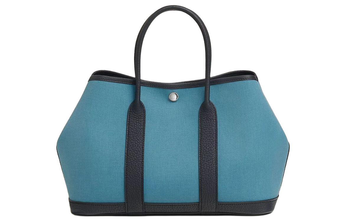 Hermes Hermes Garden Party Denim Blue Canvas With Leather Canvas Bag Garden Bag Handbag Unisex Blue