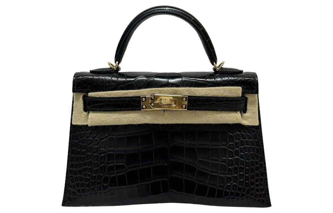 Hermes Hermes Mini Kelly 2nd Generation Alligator Leather Kelly Bag Handbag Mini Women's Black