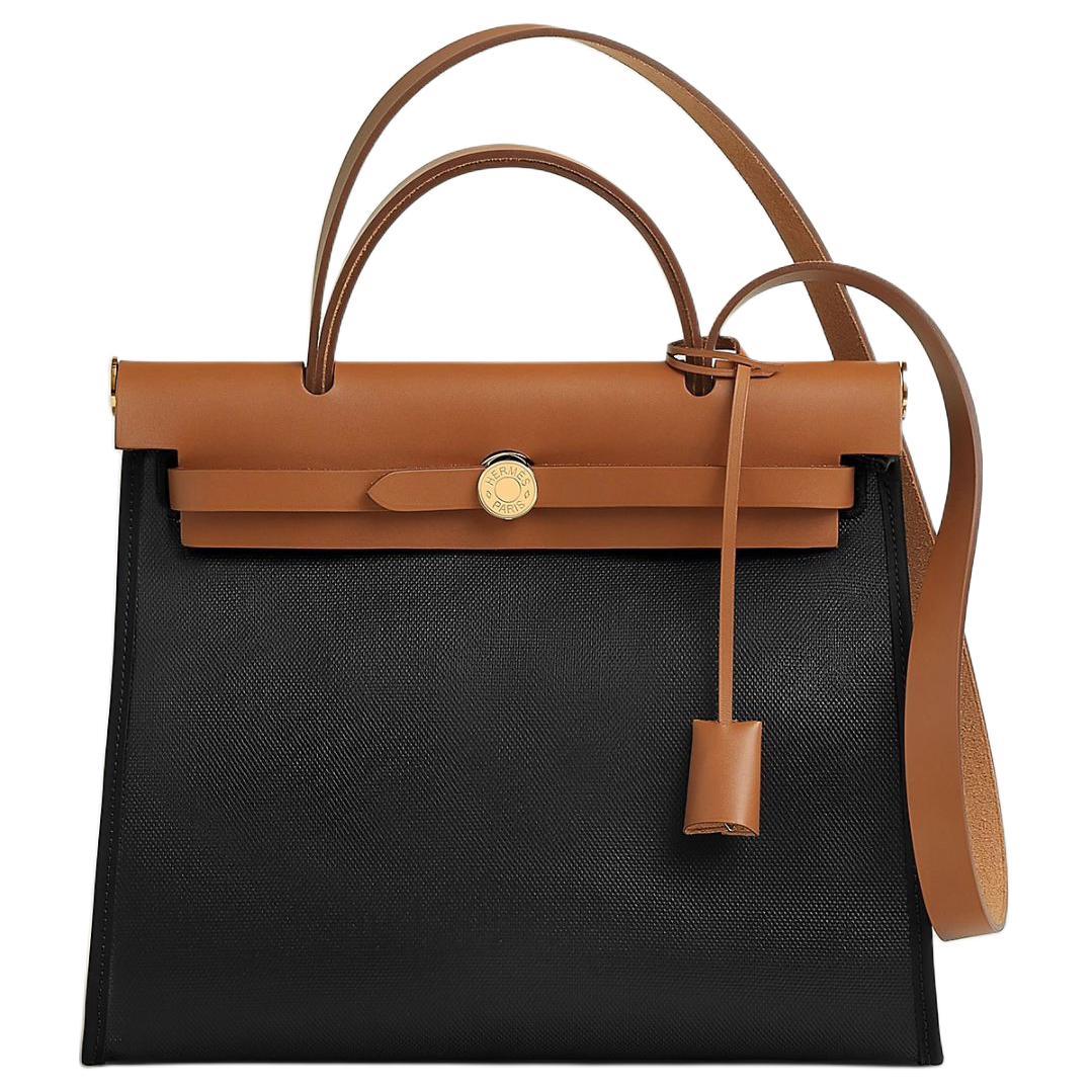 Hermes Hermes Herbag Zip H Plume Canvas With Hunter Cow Leather Handbag, Shoulder Bag, Crossbody Bag Women's Black & Natural