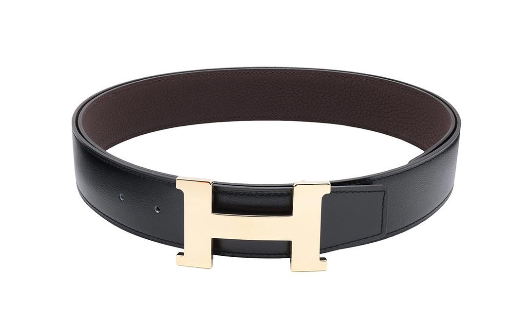 Hermes Hermes Togo Calfskin Double Sided Leather Leather Belts Men's Black/Chocolate Width 3.8cm