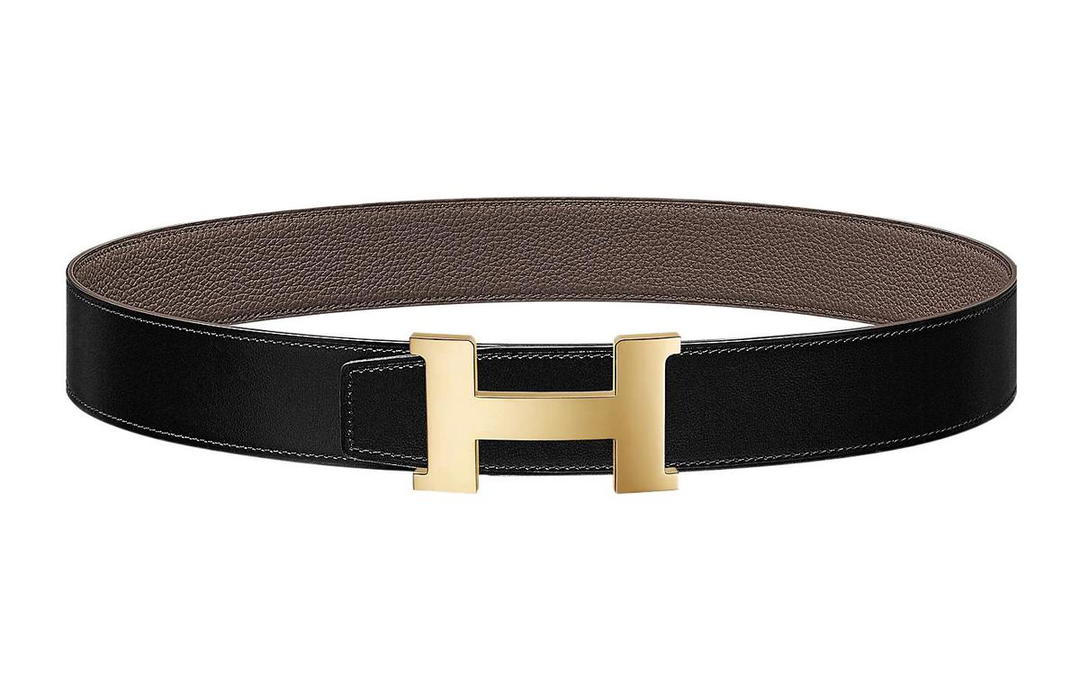 Hermes Hermes Togo Calfskin Double Sided Leather Belt Leather Belts Men's Black/Tin Gray Width 3.8cm