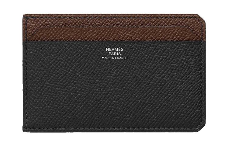 Hermes Hermes City Epsom Calfskin Card Holder Wallet Men's Black/Chocolate/Gold