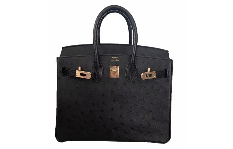 Hermes Hermes Birkin Ostrich Leather Birkin Bag Handbags Women's Noir Black