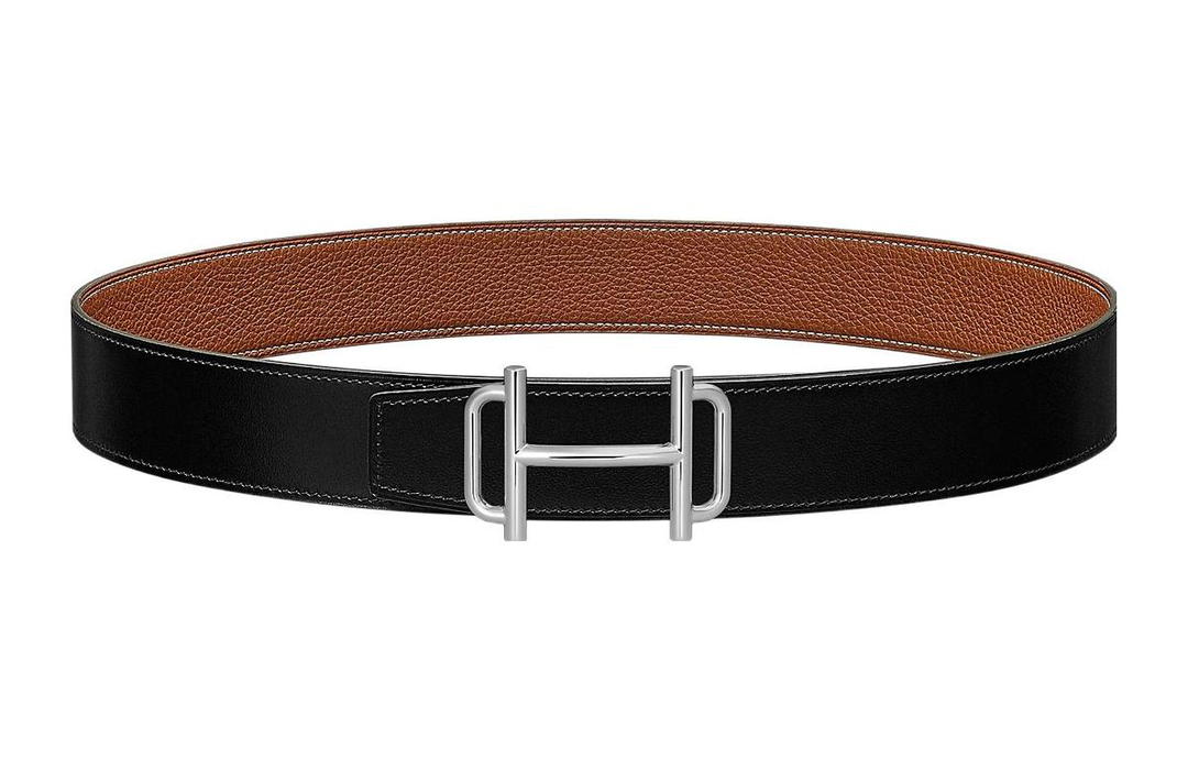 Hermes Hermes Business Silver Buckle Togo Calfskin Double-Sided Leather Belt Men's Black/Brown Width: 3.8cm