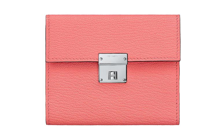 Hermes Hermes Clic Mysore Goat Skin Card Holder Wallet Mini Women's Summer Pink