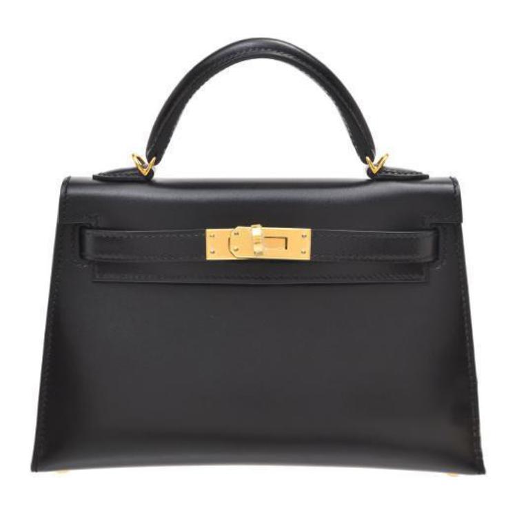 Hermes Hermes Mini Kelly 2nd Generation Box Leather Kelly Bag, Shoulder Bag, Crossbody Bag, Handbag Mini Women's Noir Black