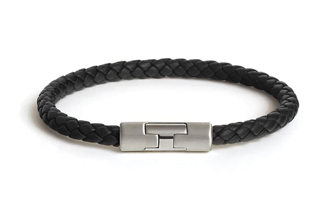 Hermes Hermes Calfskin Palladium Plated Bangles Unisex Black