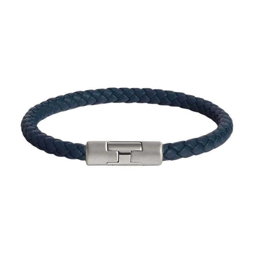 Hermes Hermes Calfskin Metal Palladium-Plated Bangles Men's Navy