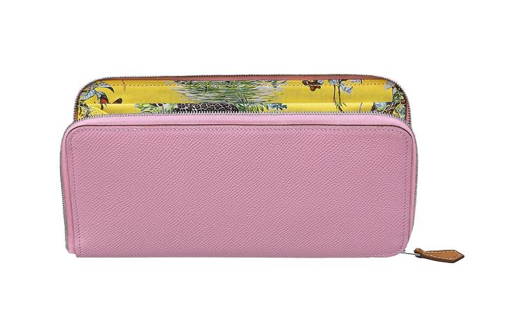 Hermes Hermes Silk'In Epsom Calfskin Wallet Regular Women's Brocade Purple/Naples Yellow