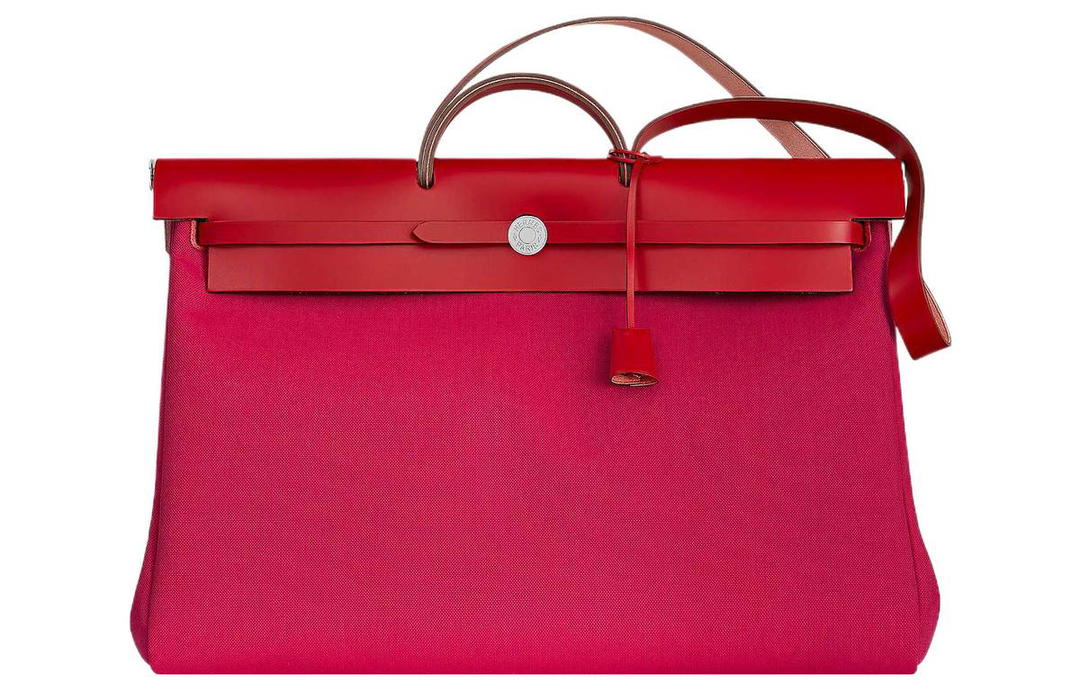 Hermes Hermes Herbag Canvas With Hunter Cow Leather One Shoulder Handbags Regular Women's Mexican Pink With Chili Red