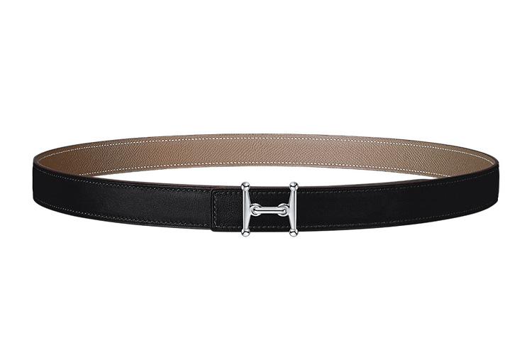 Hermes Hermes Calfskin Leather Belts Unisex Black Width 2.4cm