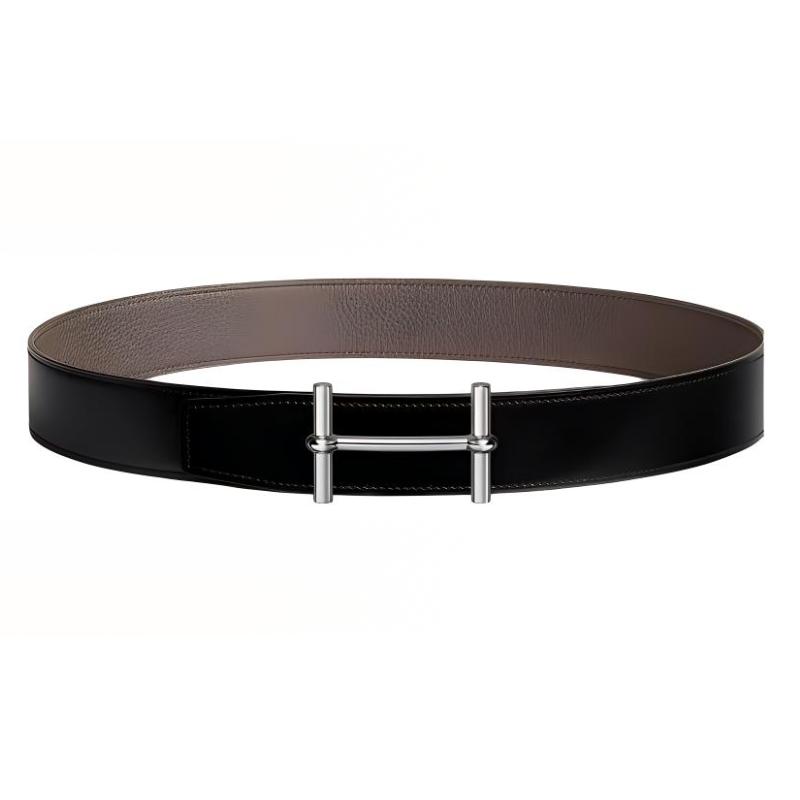 Hermes Hermes Business Comfortable Silver Buckle Togo Calfskin Double-Sided Leather Belt Cow Leather Men's Black Width: 3.8cm