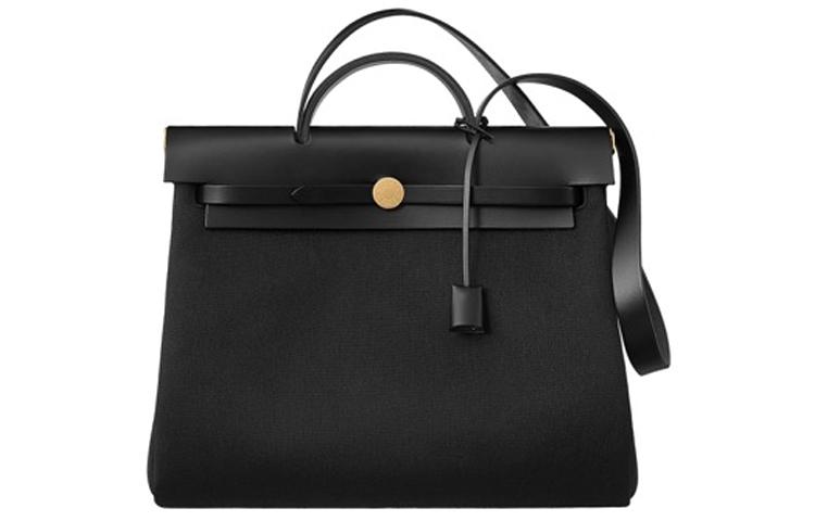 Hermes Hermes Herbag Zip Retourne Canvas With Leather Handbag, Shoulder Bag, Crossbody Bag Men's Black