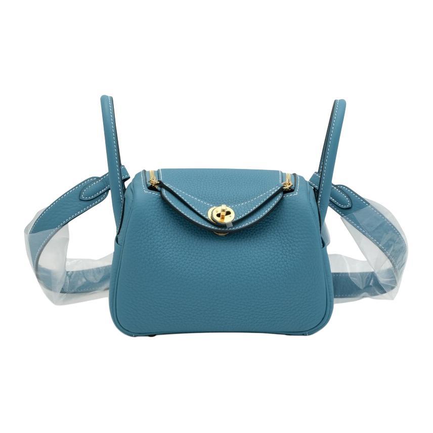 Hermes Hermes Lindy Clemence Bullock Leather Handbag Shoulder Bag Crossbody Bag Mini Women's D2 New Bleu Jean Denim Blue