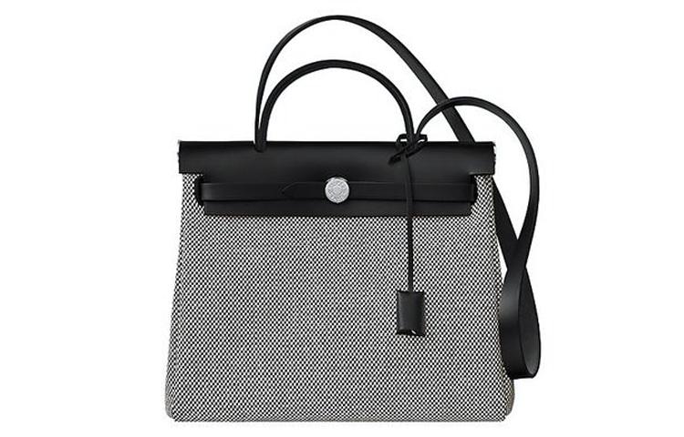 Hermes Hermes Herbag Zip Canvas With Leather Canvas Bag Handbag Shoulder Bag Crossbody Bag Medium Size Unisex Black/Greige