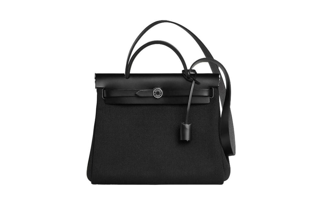 Hermes Hermes Herbag Zip Cowhide Patchwork Canvas Bag, Handbag, Shoulder Bag, Crossbody Bag Unisex Black