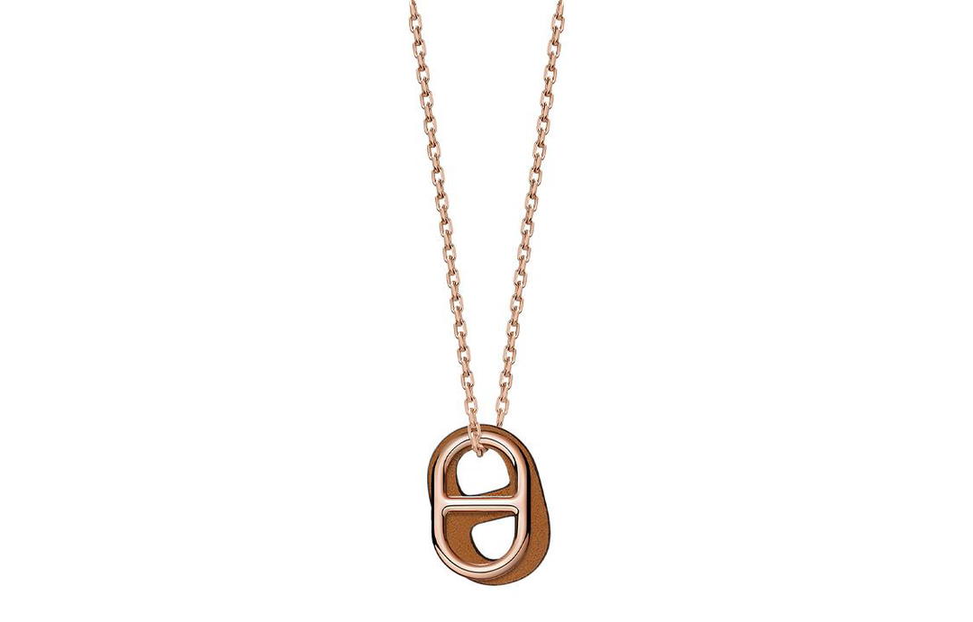 Hermes Hermes O'Maillon Calfskin Necklaces Men's Rose Gold/Gold Brown