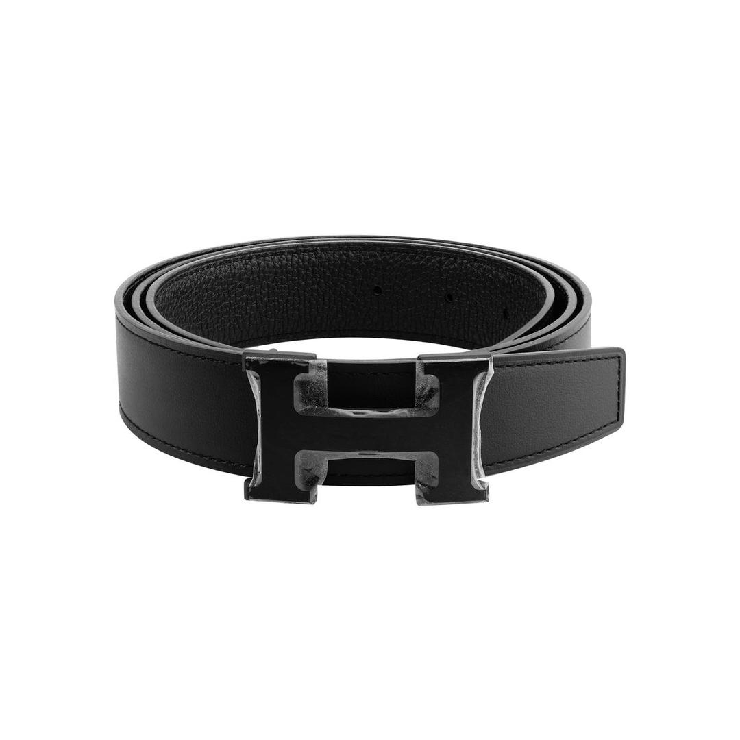 Hermes Hermes Togo Calfskin Double Sided Leather Belt Leather Belts Unisex Black Width 3.2CM