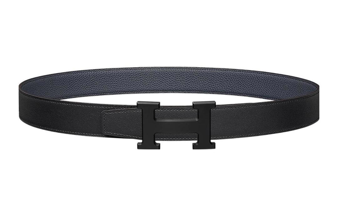 Hermes Hermes Minimalist Style Fashion Letter Black Buckle Togo Calfskin Double-Sided Leather Belt Women's Black Width: 3.2cm