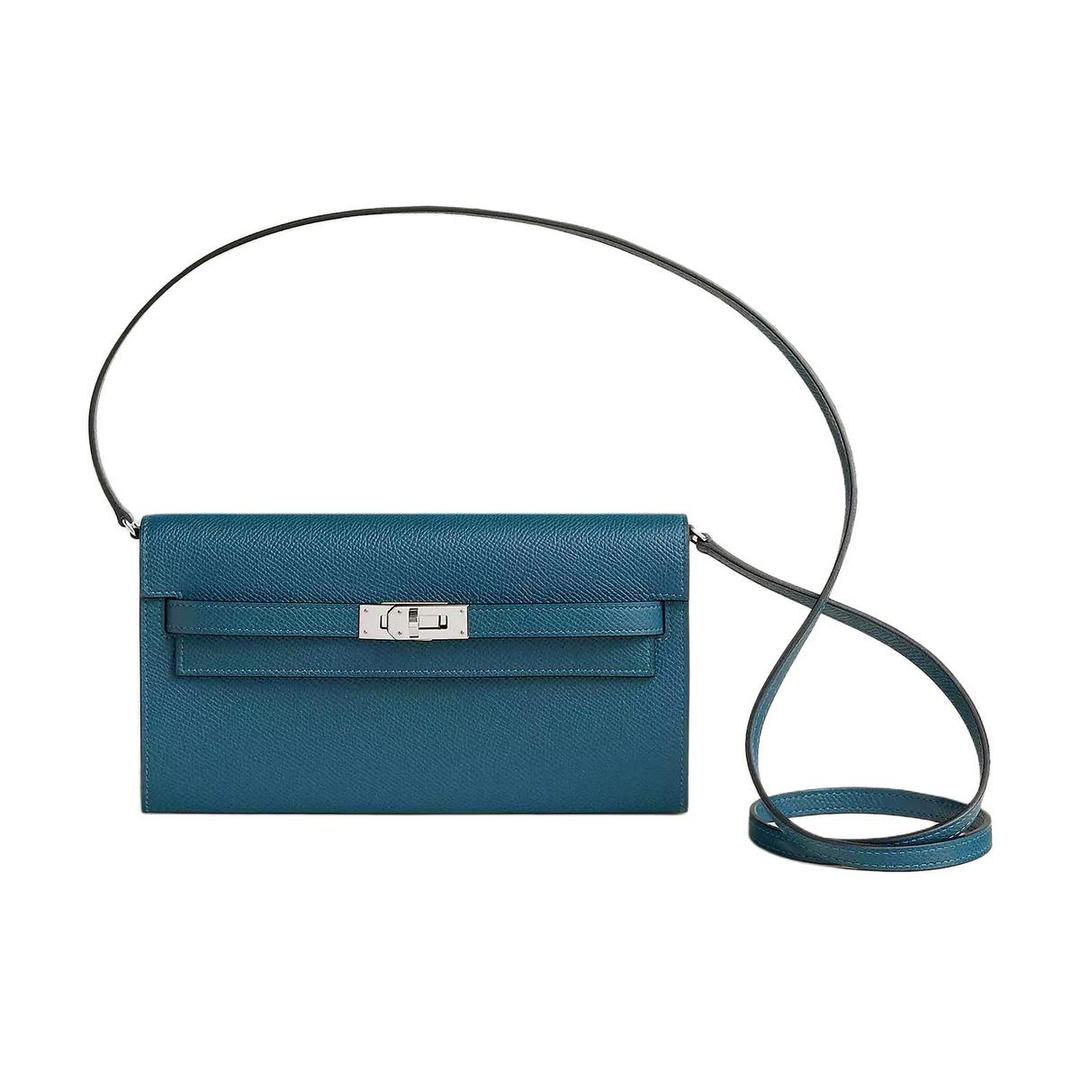 Hermes Hermes Epsom Calfskin Wallet Women's 7A Bleu Thalassa Sea Blue