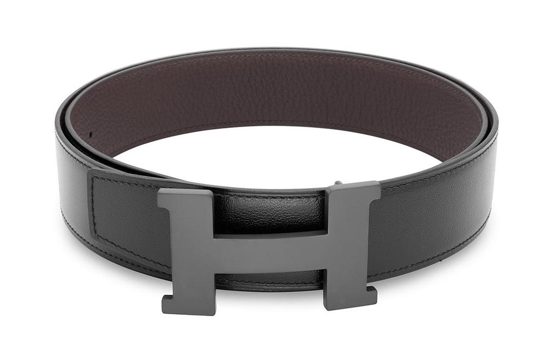 Hermes Hermes Cow Leather Belt Unisex Black/Chocolate Width 3.8cm