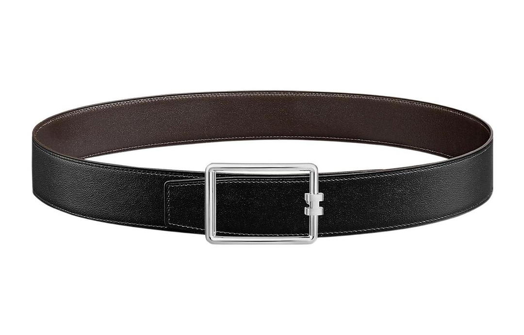 Hermes Hermes Togo Calfskin Double-Sided Leather Belt Buckle Leather Belts Men's Black Width: 3.8cm